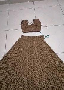 Brown Striped Lehenga Choli Set