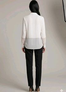 Chic White Sheer Panel Button-Up Shirt