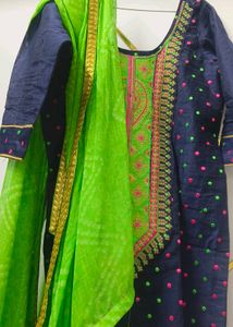 Embroidered Navy Blue Kurta