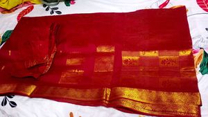 Elegant Red Saree with Gold Border
