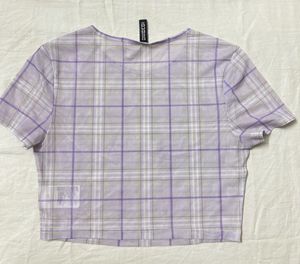 Sheer Plaid Purple Mesh Top