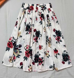 White Floral Pleated Midi Skirt