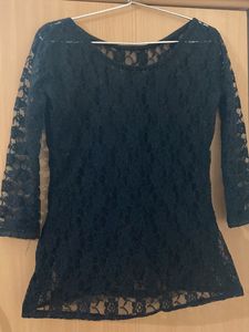 Black Net Party Wear Top, Size Small