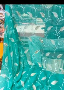 new Elegant Teal saree with Leaf Embroidery