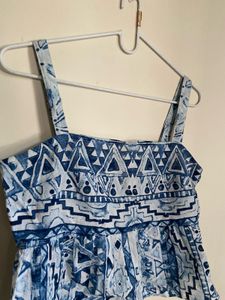 Blue Geometric Print Peplum Top