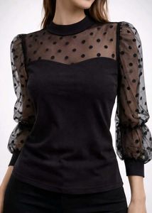 Chic Black Mesh Dot Sleeve Top