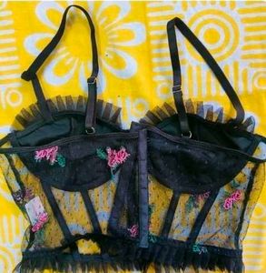 Sheer Floral Embroidered Corset top