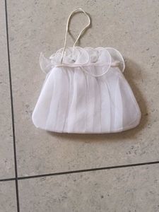 White Tulle Clutch Bag with Flower Accent
