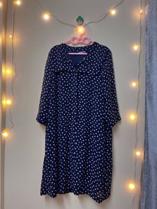 Navy Polka Dot Midi Dress
