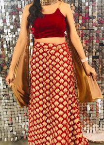 Red Embellished Skirt and Crop Top