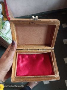 Vintage Wooden Box with Red Satin Lining