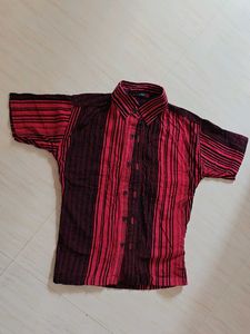 Red and Black Striped Short Sleeve Shirt