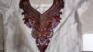 Elegant White &amp; Purple Anarkali Suit