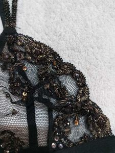 Designer Sheer Beaded Triangle Bra.. New