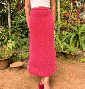 Red Textured Midi Skirt