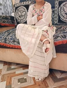 Girls' White Embroidered Suit