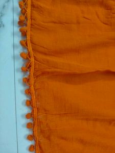 cotton Orange Dupatta with Tassel Border