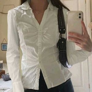 Chic White Ruched Button-Up Shirt