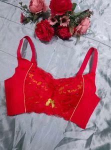 Elegant Red Lace corset Bra with Bow Accent