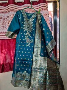 Teal Embroidered Kurta Set with Dupatta