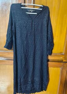 Black Embroidered Cotton Ethnic Kurti 🤍