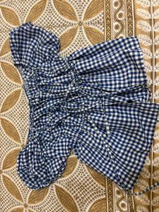 Blue Gingham Ruched Top