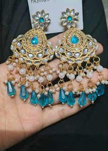 Stunning Blue Stone &amp; Pearl Drop Earrings