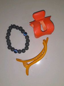Hair Clips & Evil Eye Bracelet Set