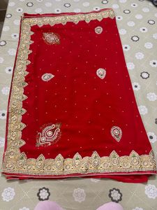 Red Heavywork Embroidered Saree