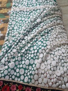 FANCY SAREE CONTRAST GREEN AND CREAM