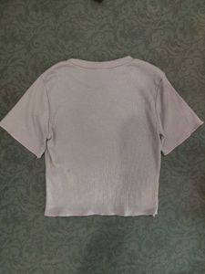 Ribbed Knit Cropped T-Shirt