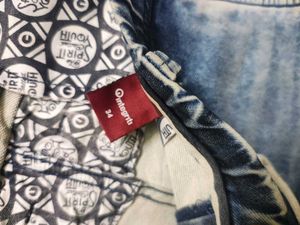 Stylish Acid Wash Jeans with Side Tape Detail