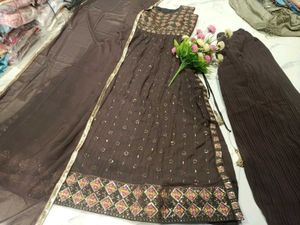 Elegant Brown Kurta Set with Dupatta