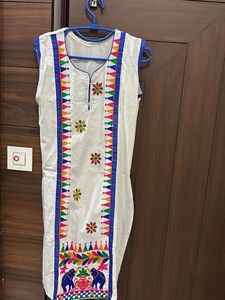White Kurta with Colorful Embroidery