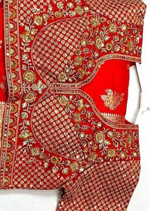 Embroidered Red silk saree  with readymade blouse