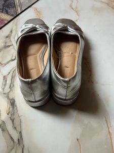 Silver Ballet Flats with Bow