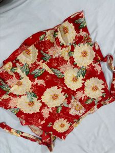 Red Floral Print Ruffle skirt