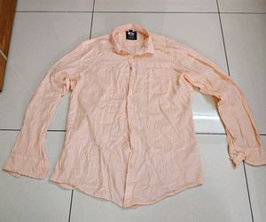 The Souled Store Men's Peach Cotton Linen Shirt