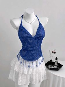Blue Lace Halter Top
