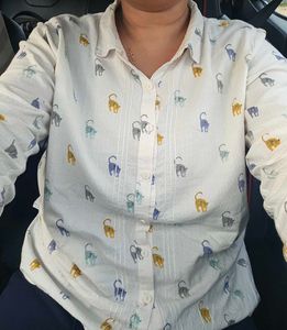 Cute Cat Print Button-Up Shirt