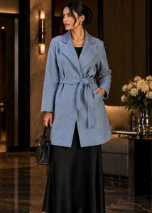 Chic Grey Belted Trench Coat
