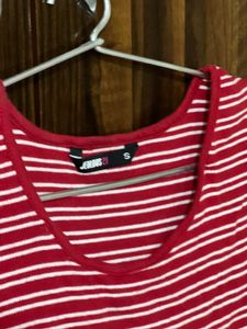 Jealous 21 Red Round Neck Striped womens T-Shirt