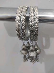 Oxidized Silver Jhumka Bangles(Metal)