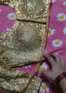 Elegant White saree with sequins border &amp; Gold blo