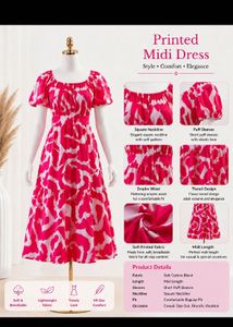 Vibrant Pink &amp; White Patterned Midi Dress