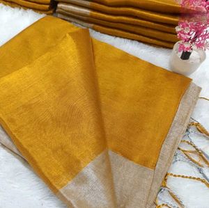 Vibrant Yellow tissue Saree