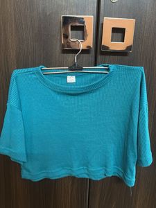 Teal Ribbed Cropped Top