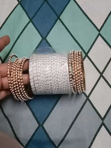 Elegant Pearl &amp; Gold Bangles and white bangle