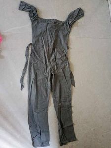 Chic Grey Off-Shoulder Tie-Waist Jumpsuit