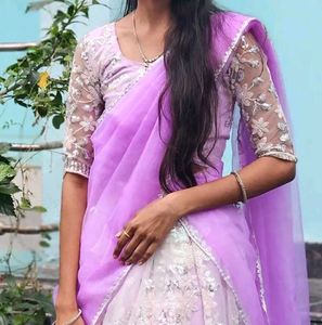 Elegant Lavender Half Saree with Embroidered Blous